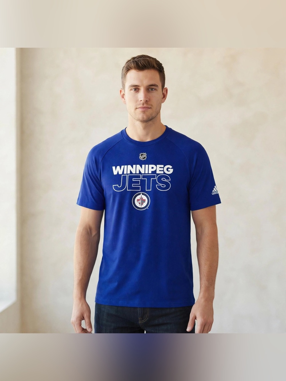 Adidas NHL Winnipeg Jets Climalite Hockey Graphic Performance T Shirt Large Blue